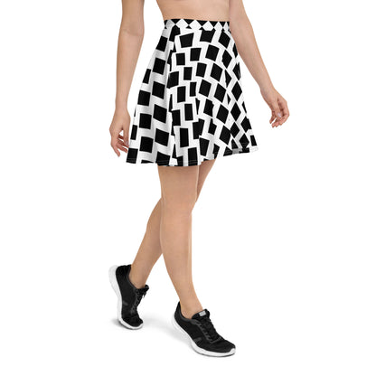 All-Over Print Skater Skirt Squares and Waves Black and White