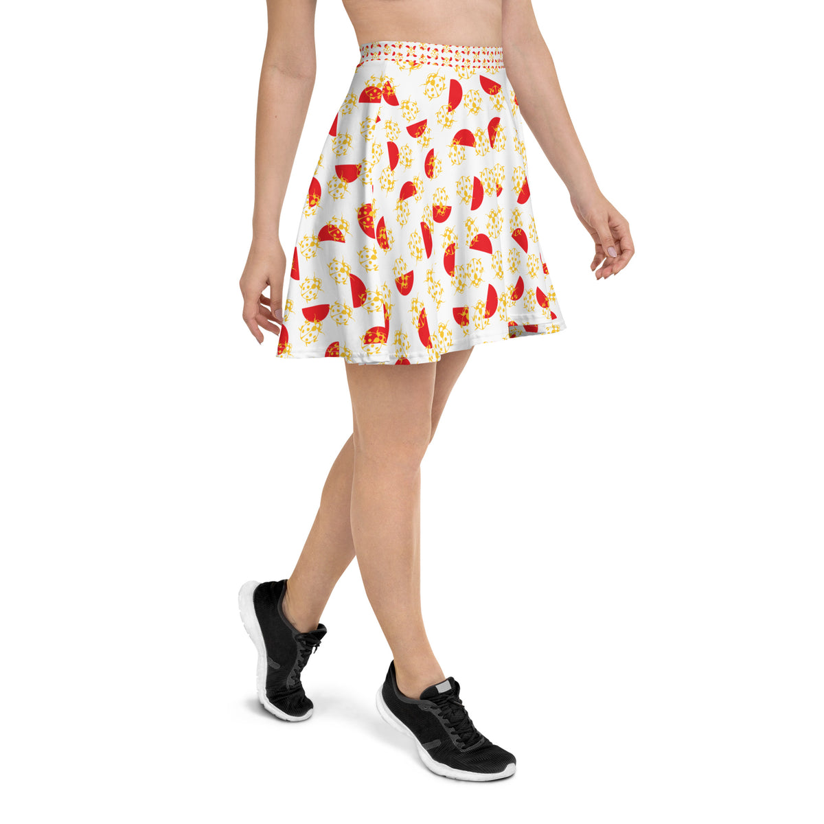 All-Over Print Skater Skirt Yellow Beetles and Alizarin Red Semicircle