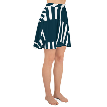 All-Over Print Skater Skirt Love Pattern Stripes Blue Whale