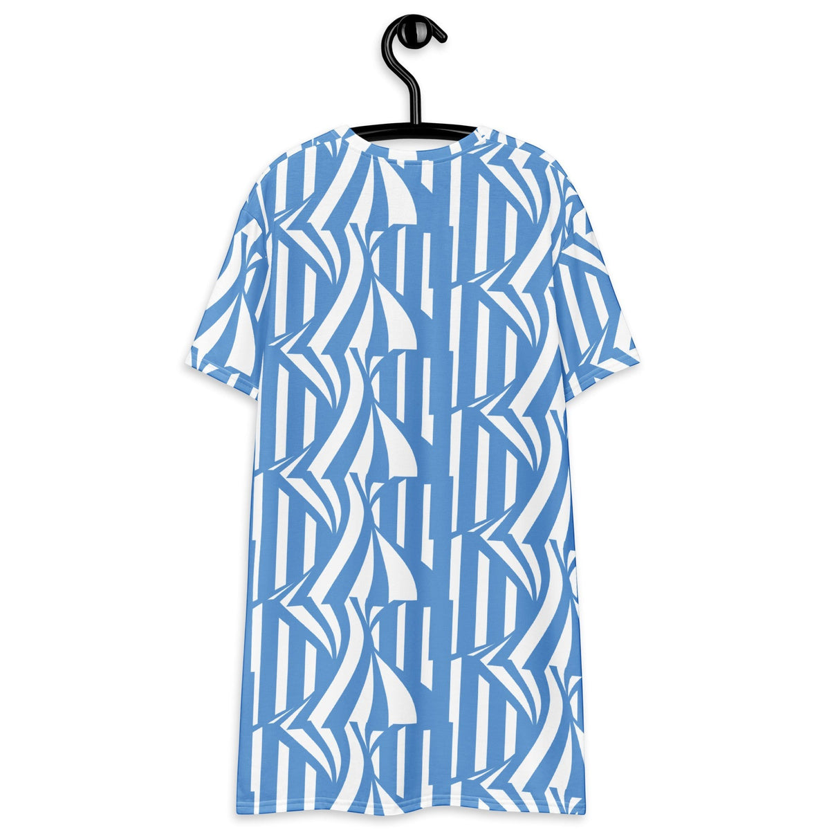 Blue and White Abstract Striped T-Shirt Dress