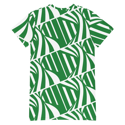 Green and White Abstract T-Shirt Dress  | All-Over Print