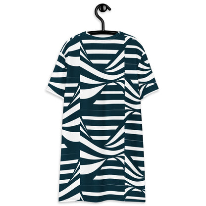 Navy and White Abstract Stripe T-Shirt Dress  | All-Over Print
