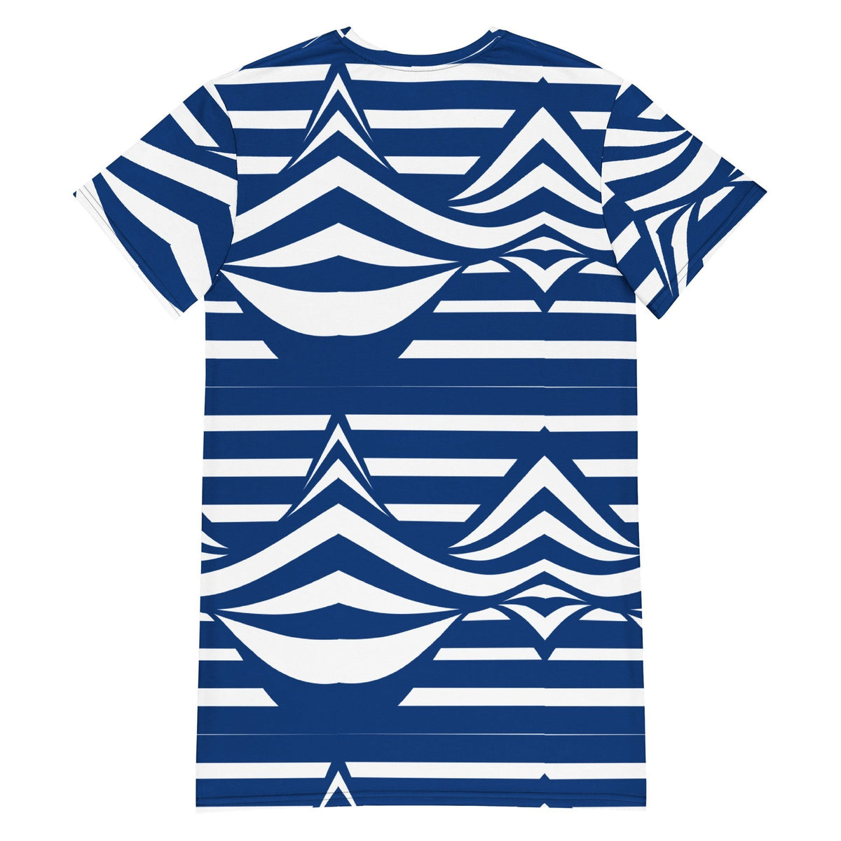 Blue and White Abstract Striped T-Shirt Dress