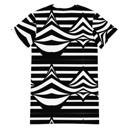 Black and White Abstract T-Shirt Dress  | All-Over Print