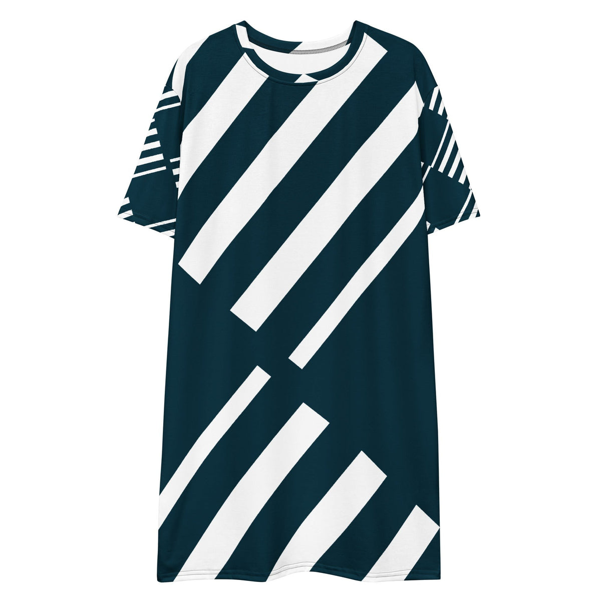 Navy Blue and White Striped T-Shirt Dress  | All-Over Print