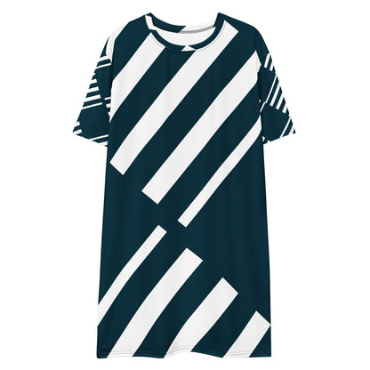 Navy Blue and White Striped T-Shirt Dress  | All-Over Print