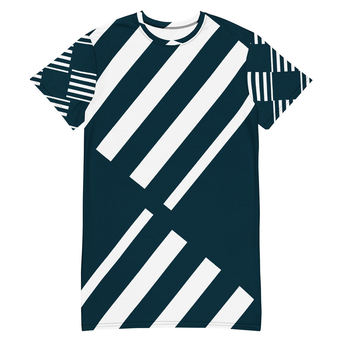 Navy Blue and White Striped T-Shirt Dress  | All-Over Print