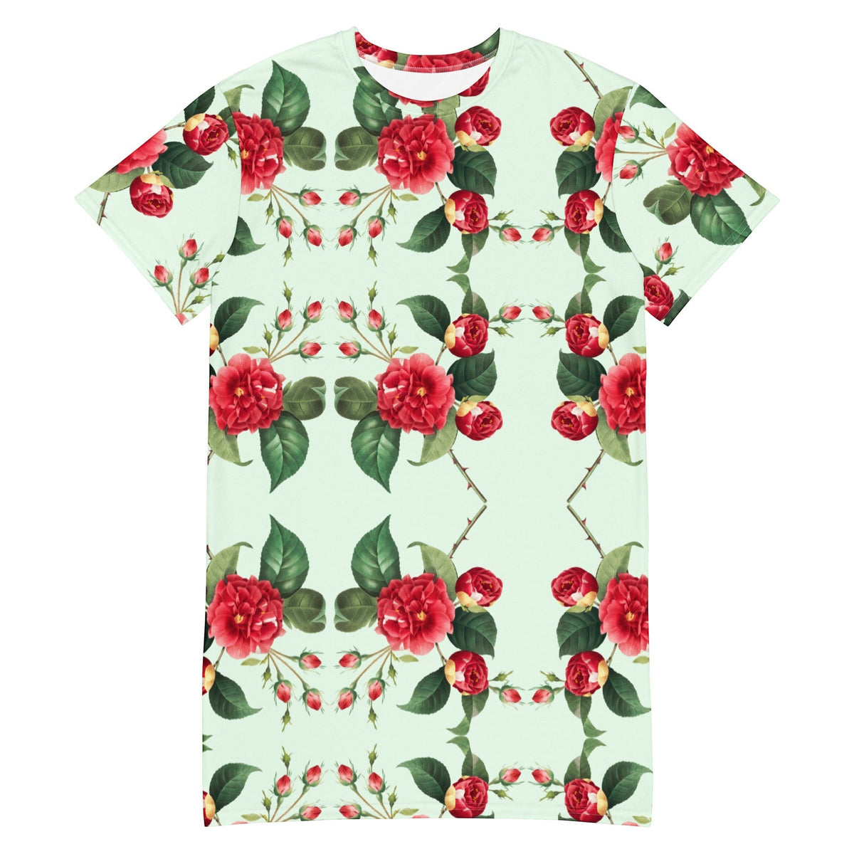 Mint Green Floral T-Shirt Dress  | All-Over Print