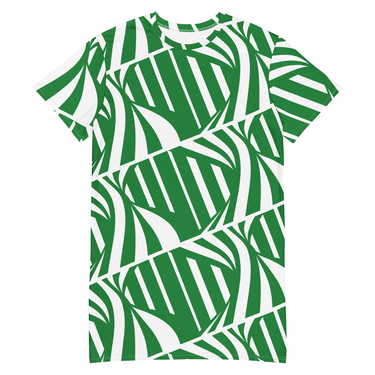 Green and White Abstract T-Shirt Dress  | All-Over Print