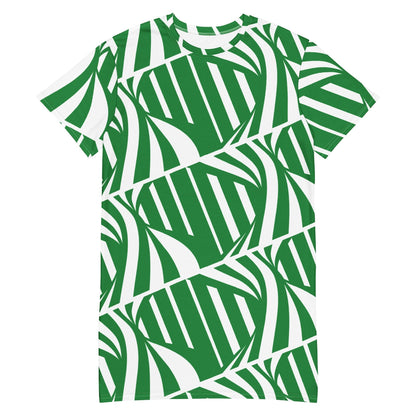 Green and White Abstract T-Shirt Dress  | All-Over Print