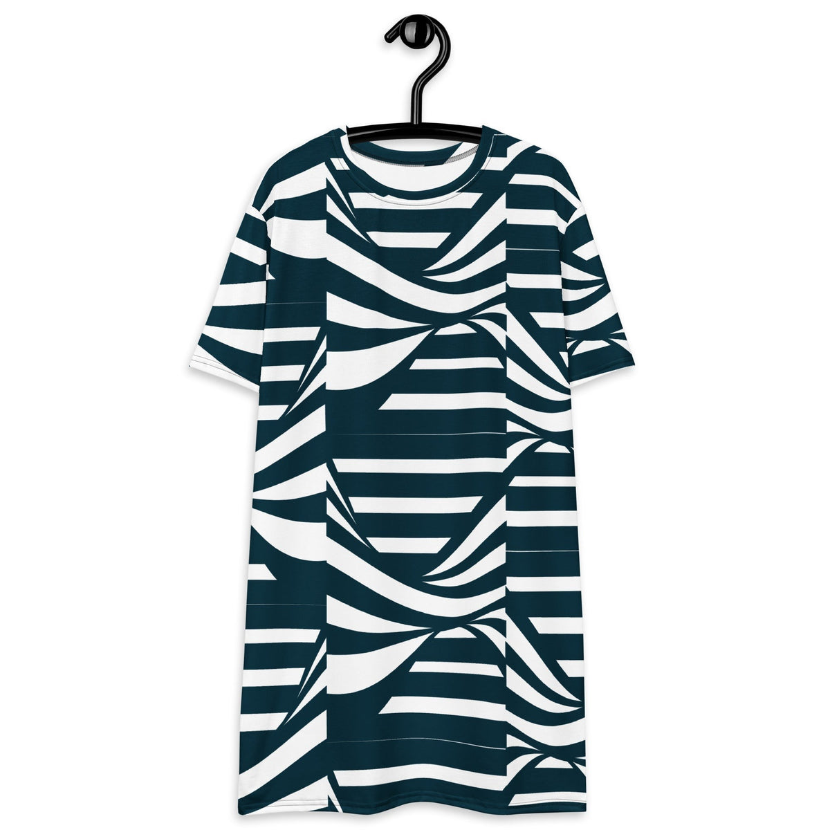 Navy and White Abstract Stripe T-Shirt Dress  | All-Over Print