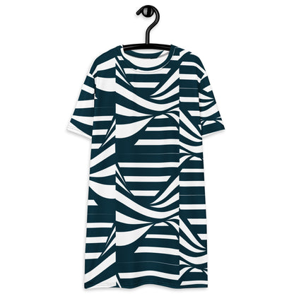 Navy and White Abstract Stripe T-Shirt Dress  | All-Over Print