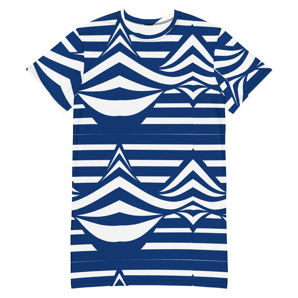 Blue and White Abstract Striped T-Shirt Dress