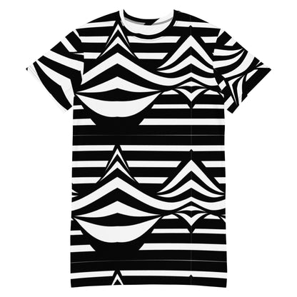 Black and White Abstract T-Shirt Dress  | All-Over Print