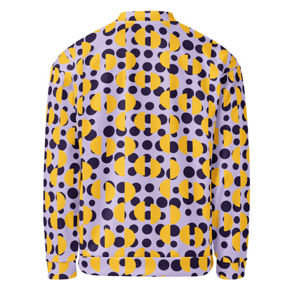 All-Over Print Unisex Purple Retro Polka & Yellow Semi-Circles Bomber Jacket for Woman