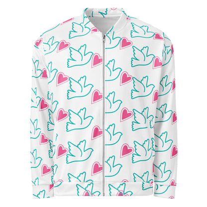 All-Over Print Unisex Peace and Love Bomber Jacket for Woman