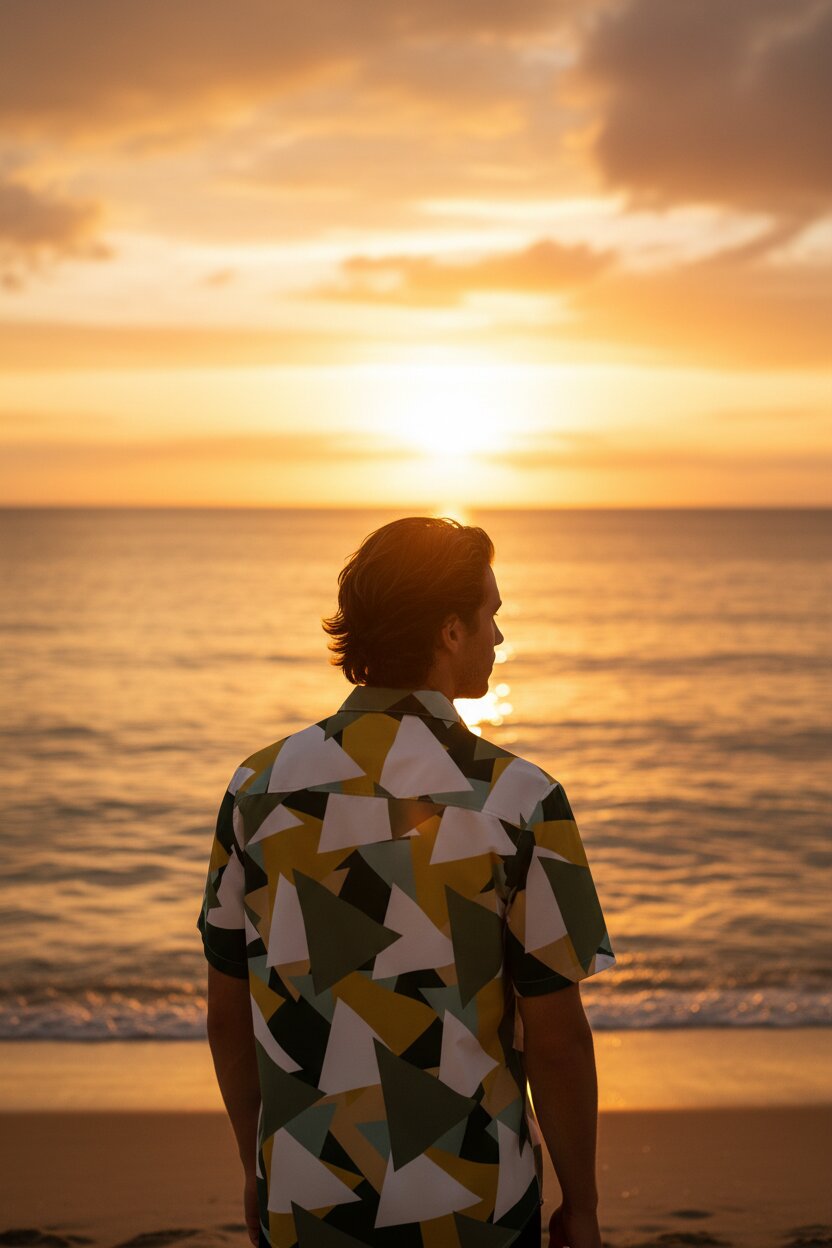 Men's Geometric Camo Short Sleeve Button Shirt Triangles III