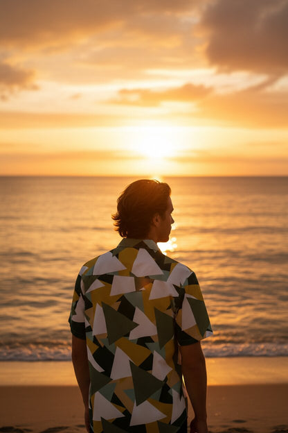 Men's Geometric Camo Short Sleeve Button Shirt Triangles III