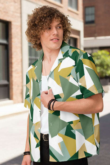 Men's Geometric Camo Short Sleeve Button Shirt Triangles III