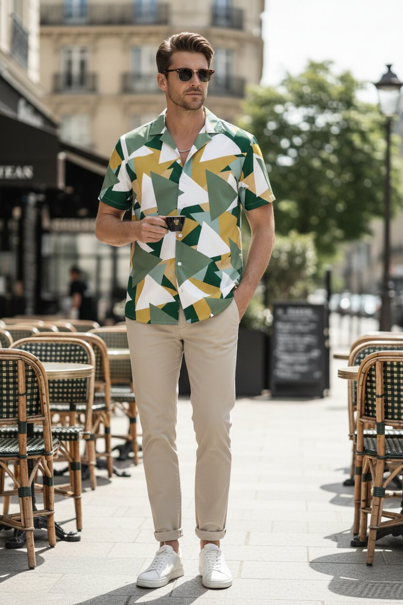 Men's Geometric Camo Short Sleeve Button Shirt Triangles III