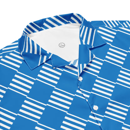 All-Over Print Unisex Button Shirt Love Pattern Stripes Diamonds Navy Blue for Men