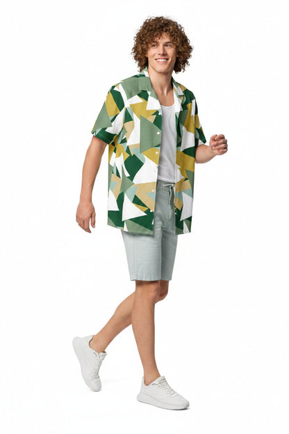 Men's Geometric Camo Short Sleeve Button Shirt Triangles III