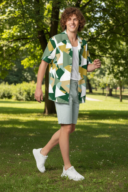 Men's Geometric Camo Short Sleeve Button Shirt Triangles III