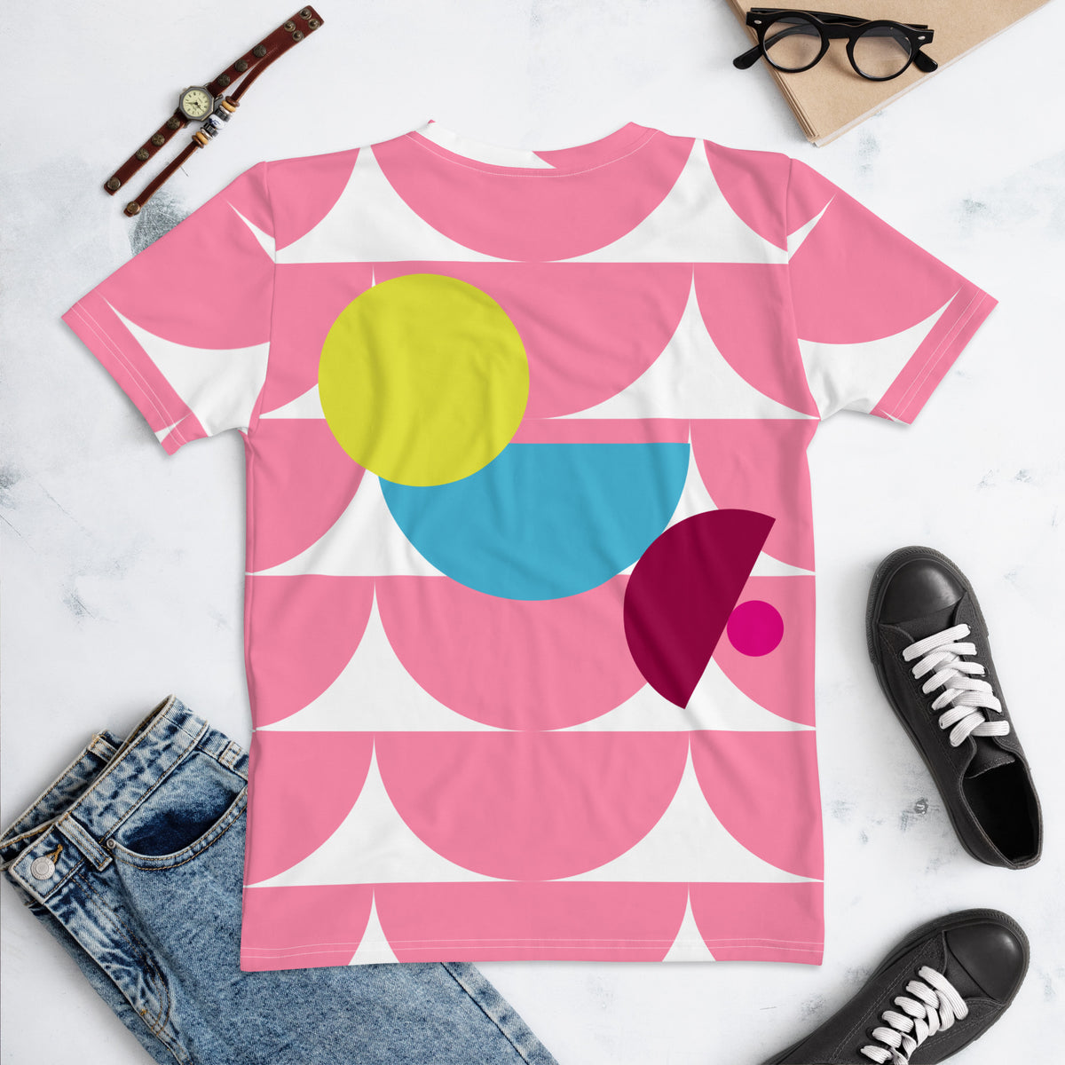 Women's All-Over Print Crew Neck T-Shirt Mushroom Tickle Me Pink