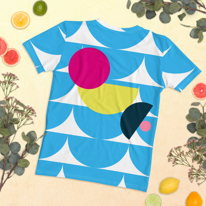 Women's All-Over Print Crew Neck T-Shirt Mushroom Deep Sky Blue