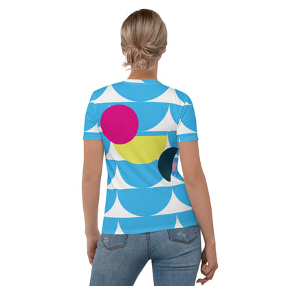Women's All-Over Print Crew Neck T-Shirt Mushroom Deep Sky Blue