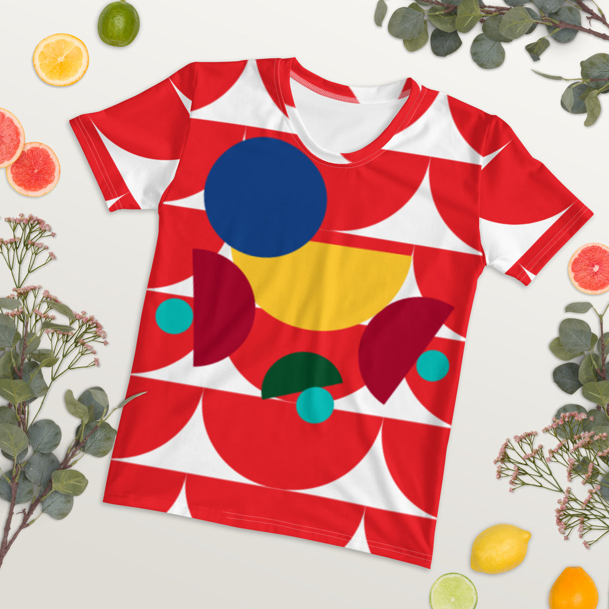 Women's All-Over Print Crew Neck T-Shirt Mushroom Red Alizarin