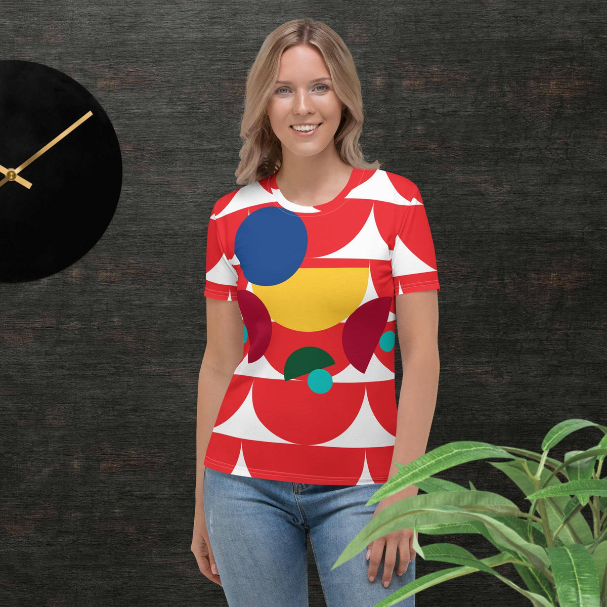 Women's All-Over Print Crew Neck T-Shirt Mushroom Red Alizarin
