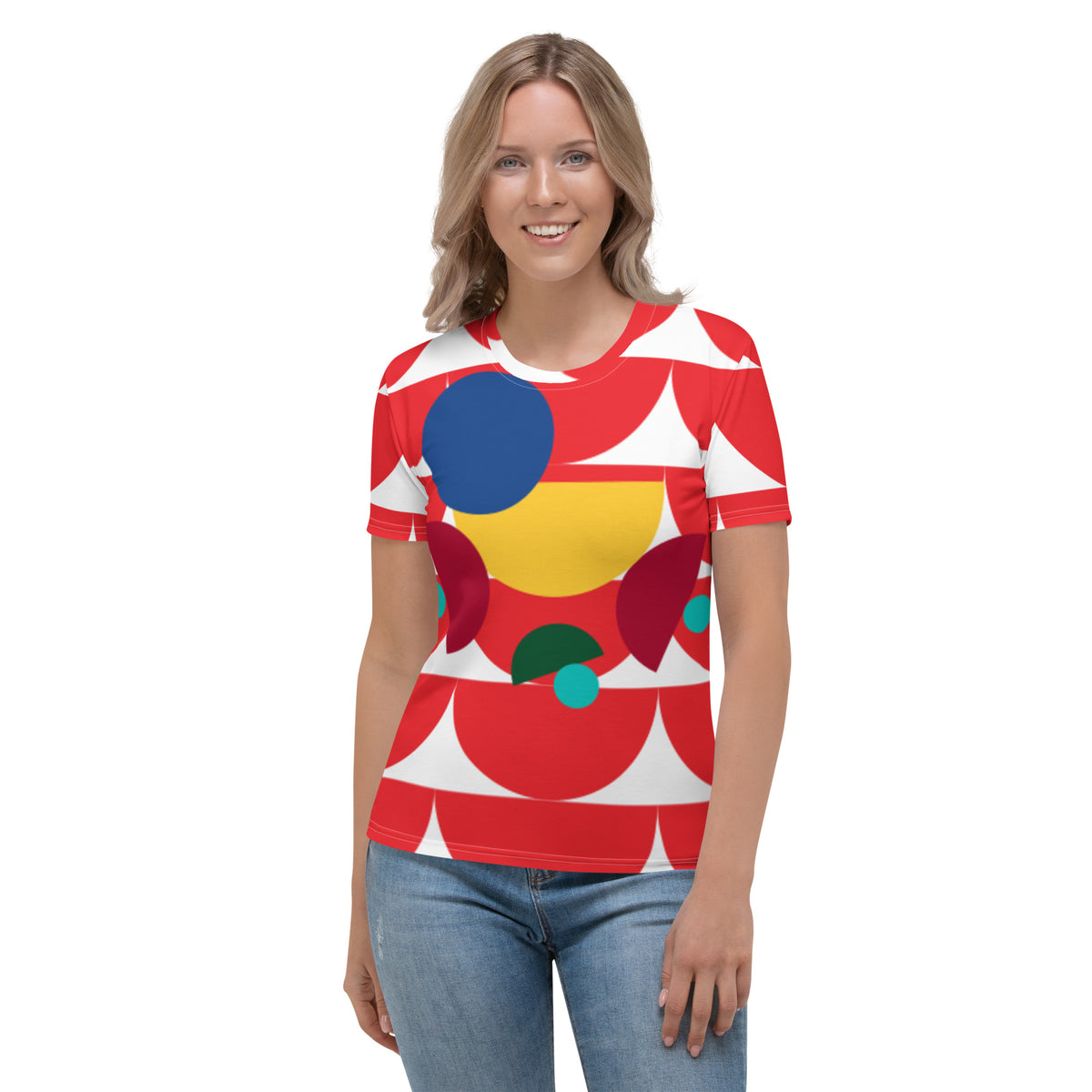 Women's All-Over Print Crew Neck T-Shirt Mushroom Red Alizarin
