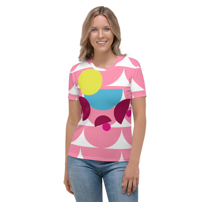 Women's All-Over Print Crew Neck T-Shirt Mushroom Tickle Me Pink