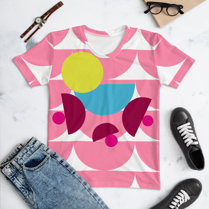 Women's All-Over Print Crew Neck T-Shirt Mushroom Tickle Me Pink