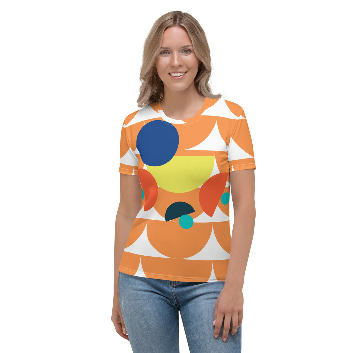 Women's All-Over Print Crew Neck T-Shirt Mushroom Orange Chardonnay
