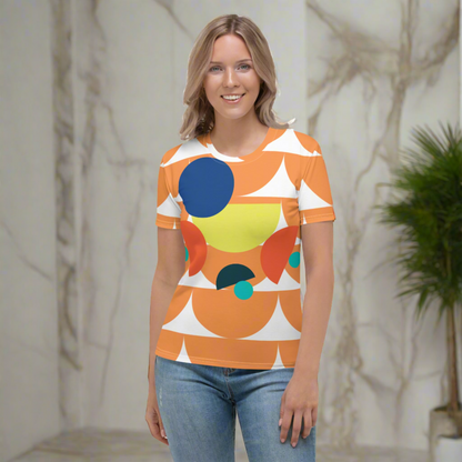 Women's All-Over Print Crew Neck T-Shirt Mushroom Orange Chardonnay