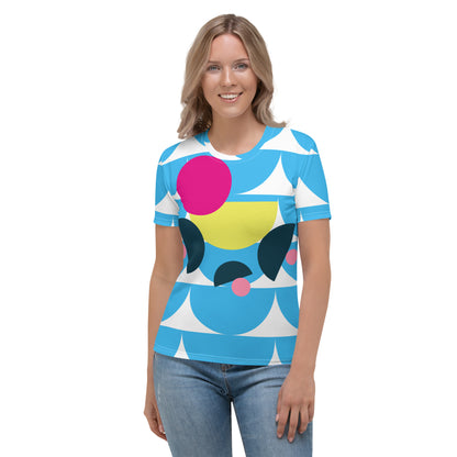 Women's All-Over Print Crew Neck T-Shirt Mushroom Deep Sky Blue