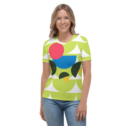 Women's All-Over Print Crew Neck T-Shirt Mushroom Green Mindaro