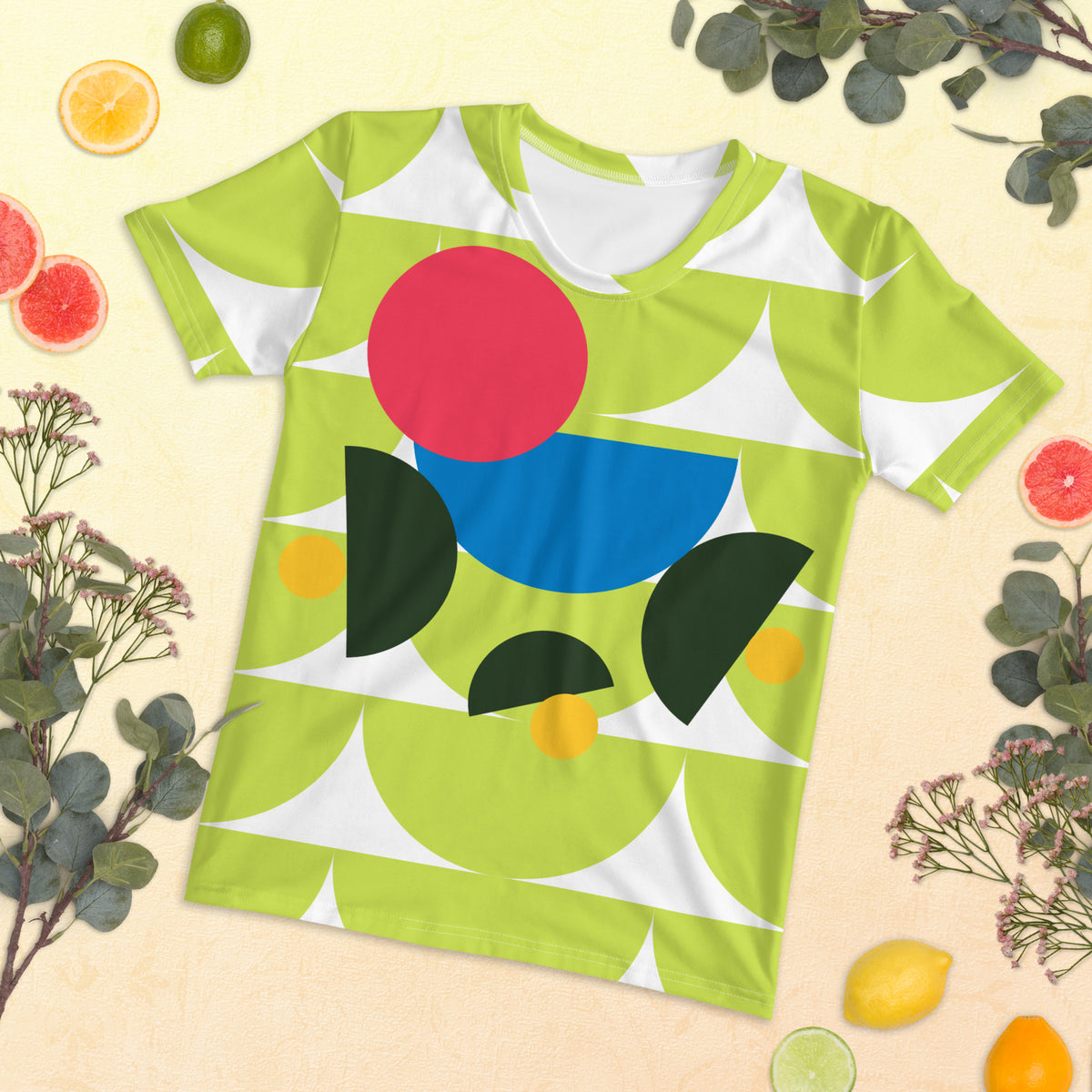 Women's All-Over Print Crew Neck T-Shirt Mushroom Green Mindaro