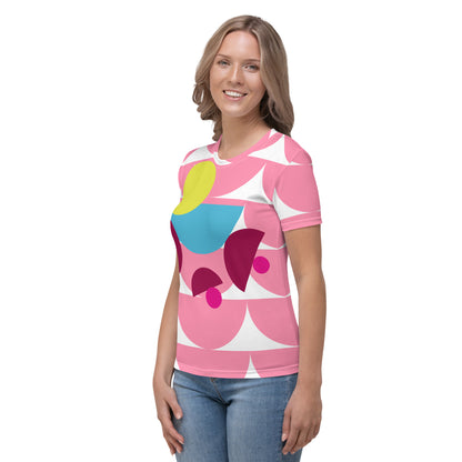 Women's All-Over Print Crew Neck T-Shirt Mushroom Tickle Me Pink