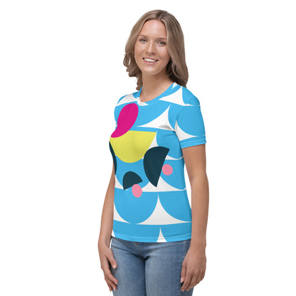 Women's All-Over Print Crew Neck T-Shirt Mushroom Deep Sky Blue