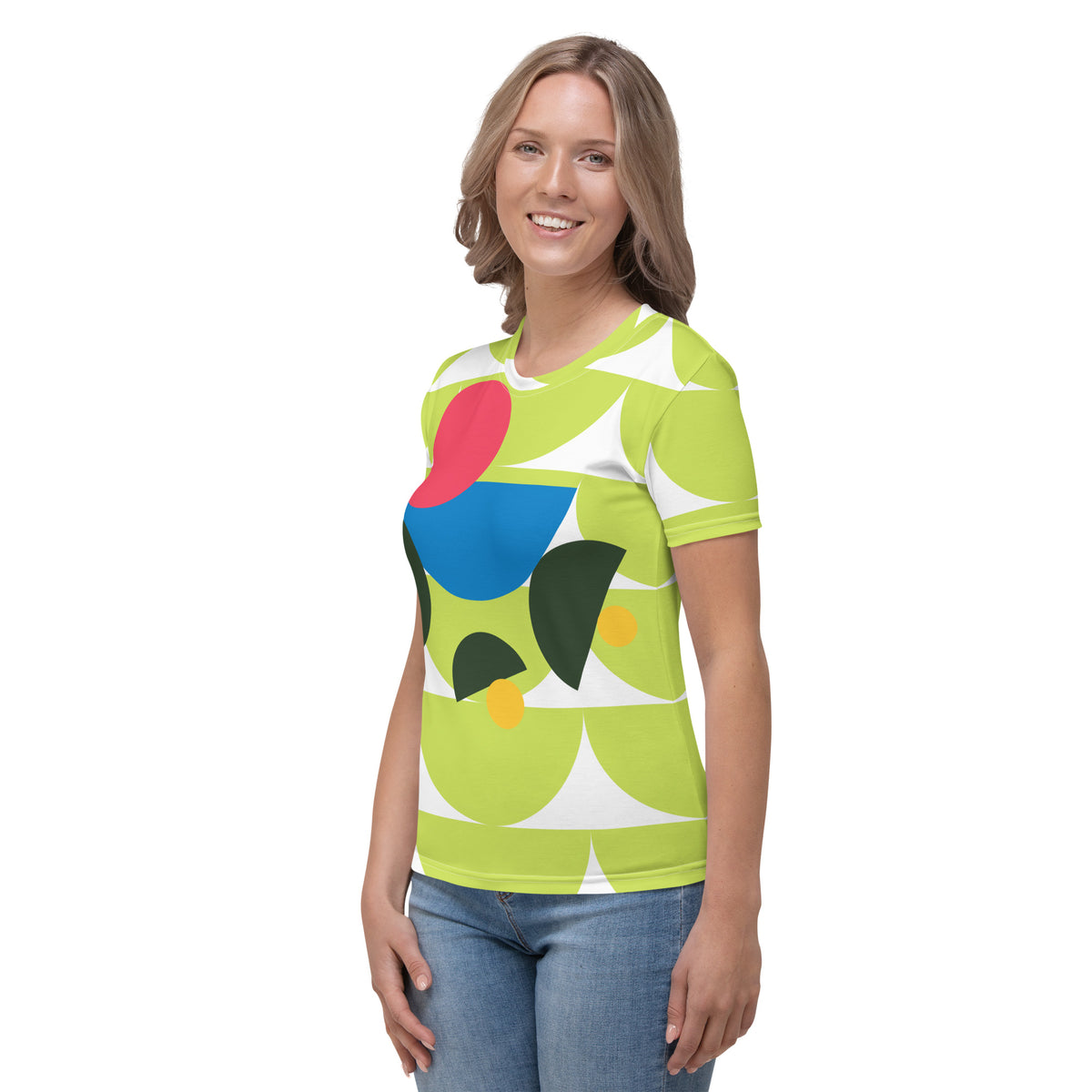 Women's All-Over Print Crew Neck T-Shirt Mushroom Green Mindaro