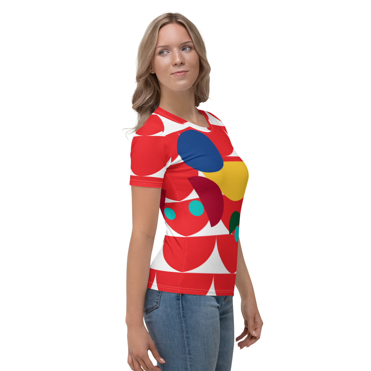 Women's All-Over Print Crew Neck T-Shirt Mushroom Red Alizarin