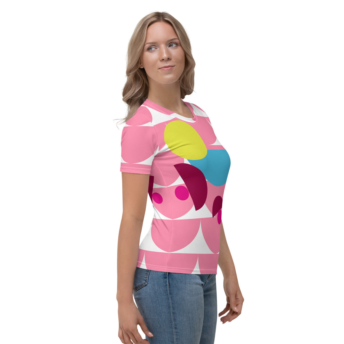 Women's All-Over Print Crew Neck T-Shirt Mushroom Tickle Me Pink