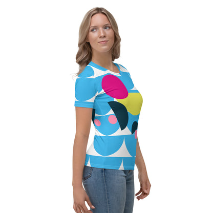 Women's All-Over Print Crew Neck T-Shirt Mushroom Deep Sky Blue