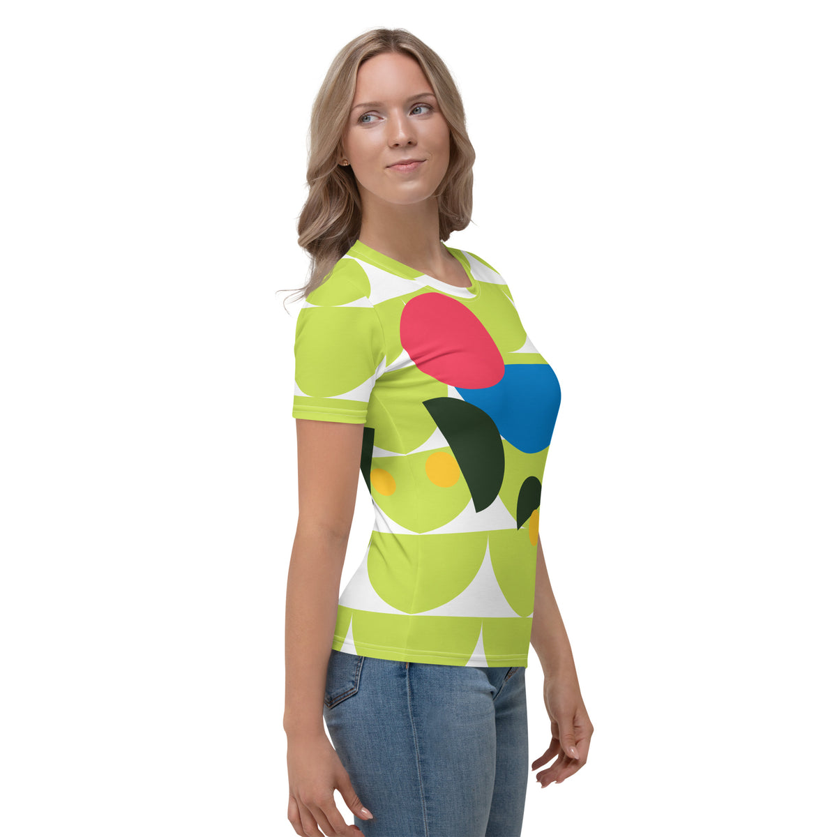 Women's All-Over Print Crew Neck T-Shirt Mushroom Green Mindaro