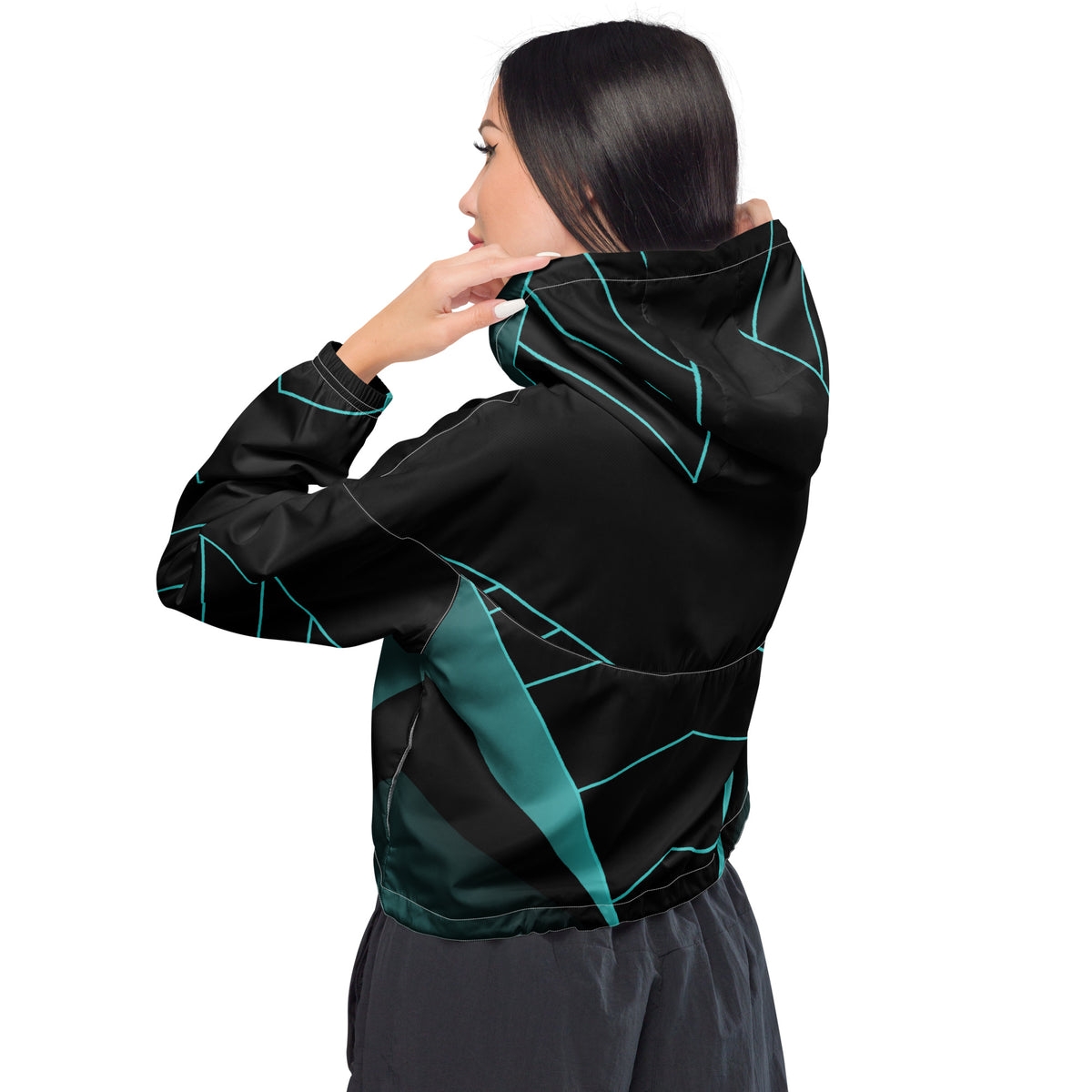 Women’s Blue V-Line Cropped Windbreaker | All-Over Print