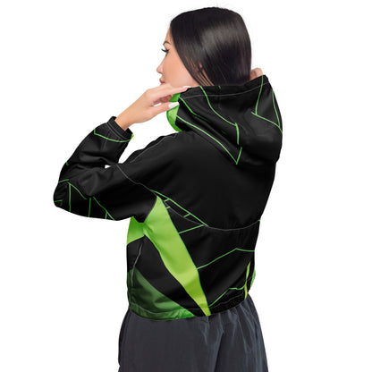 Women’s Neon Green V-Line Cropped Windbreakern | All-Over Print
