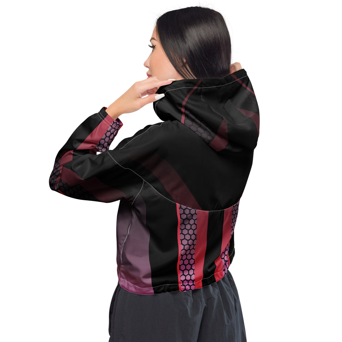 Women’s Cyberpunk Hexagon Mesh Cropped Windbreaker | All-Over Print